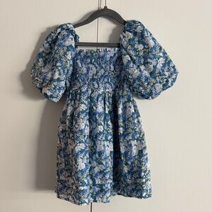 Janie and Jack Blue Floral Puff Sleeve Dress